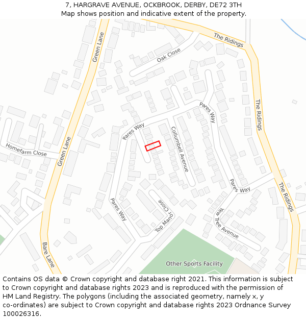 7, HARGRAVE AVENUE, OCKBROOK, DERBY, DE72 3TH: Location map and indicative extent of plot