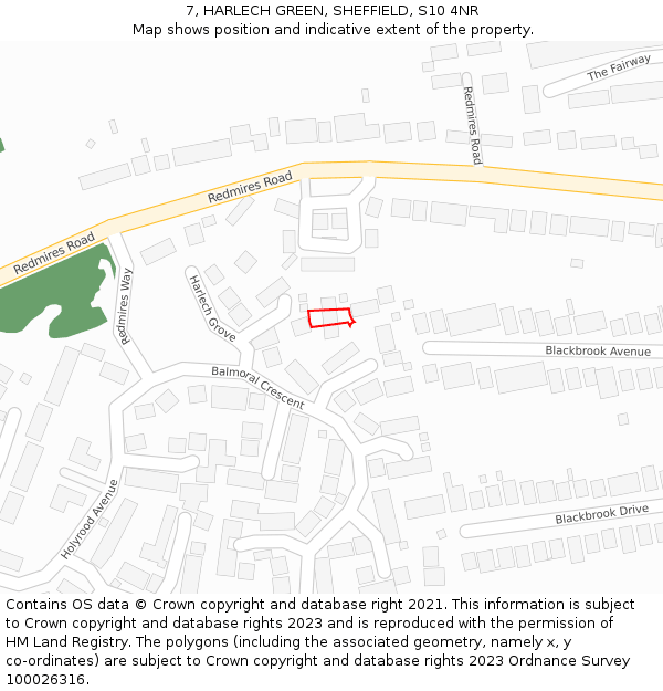 7, HARLECH GREEN, SHEFFIELD, S10 4NR: Location map and indicative extent of plot