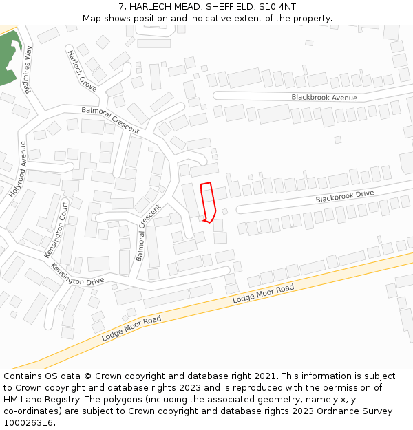 7, HARLECH MEAD, SHEFFIELD, S10 4NT: Location map and indicative extent of plot