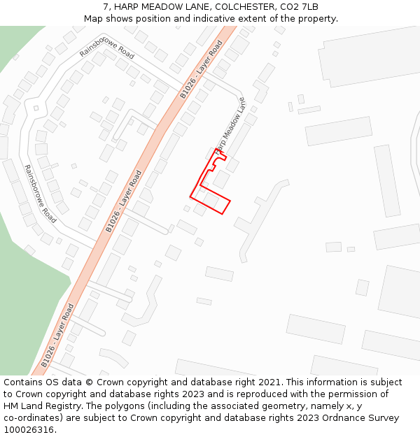 7, HARP MEADOW LANE, COLCHESTER, CO2 7LB: Location map and indicative extent of plot