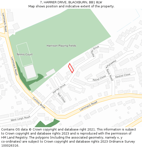 7, HARRIER DRIVE, BLACKBURN, BB1 8LW: Location map and indicative extent of plot