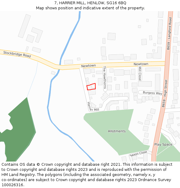 7, HARRIER MILL, HENLOW, SG16 6BQ: Location map and indicative extent of plot