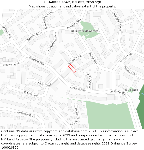 7, HARRIER ROAD, BELPER, DE56 0QP: Location map and indicative extent of plot