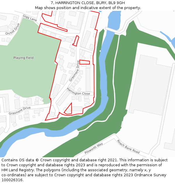7, HARRINGTON CLOSE, BURY, BL9 9GH: Location map and indicative extent of plot