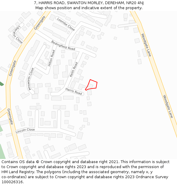 7, HARRIS ROAD, SWANTON MORLEY, DEREHAM, NR20 4NJ: Location map and indicative extent of plot