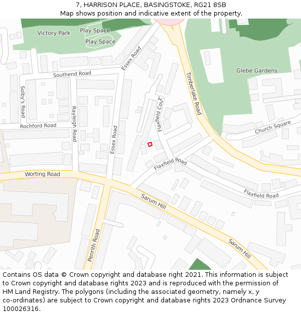 7, HARRISON PLACE, BASINGSTOKE, RG21 8SB: Location map and indicative extent of plot