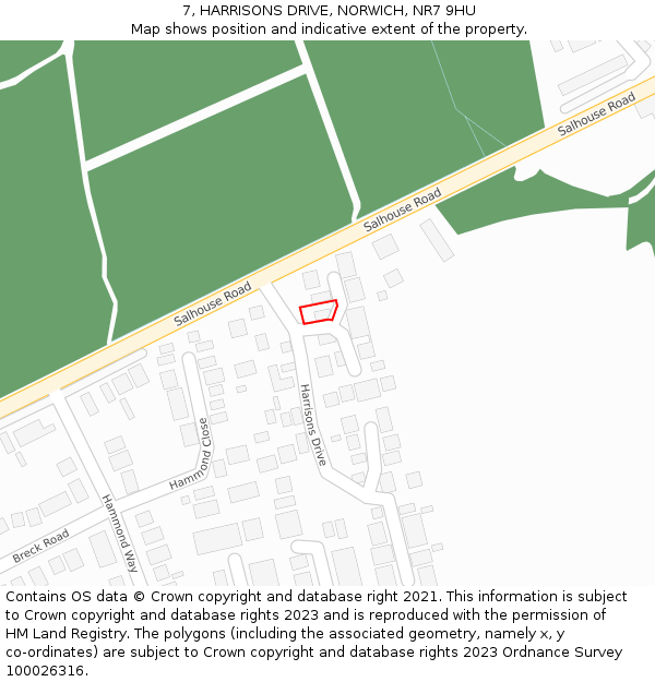 7, HARRISONS DRIVE, NORWICH, NR7 9HU: Location map and indicative extent of plot