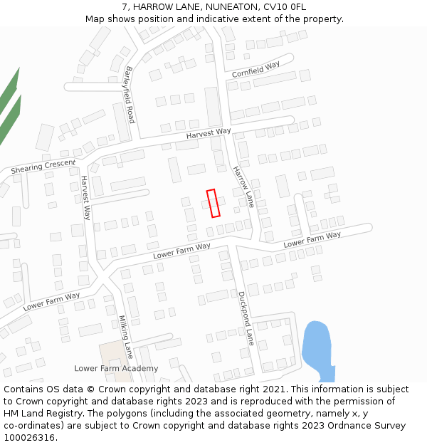 7, HARROW LANE, NUNEATON, CV10 0FL: Location map and indicative extent of plot