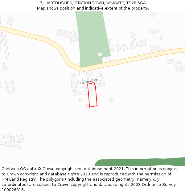 7, HARTBUSHES, STATION TOWN, WINGATE, TS28 5GA: Location map and indicative extent of plot