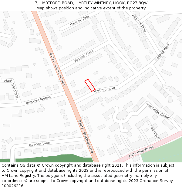 7, HARTFORD ROAD, HARTLEY WINTNEY, HOOK, RG27 8QW: Location map and indicative extent of plot