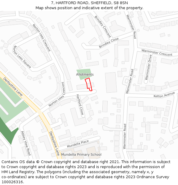 7, HARTFORD ROAD, SHEFFIELD, S8 8SN: Location map and indicative extent of plot