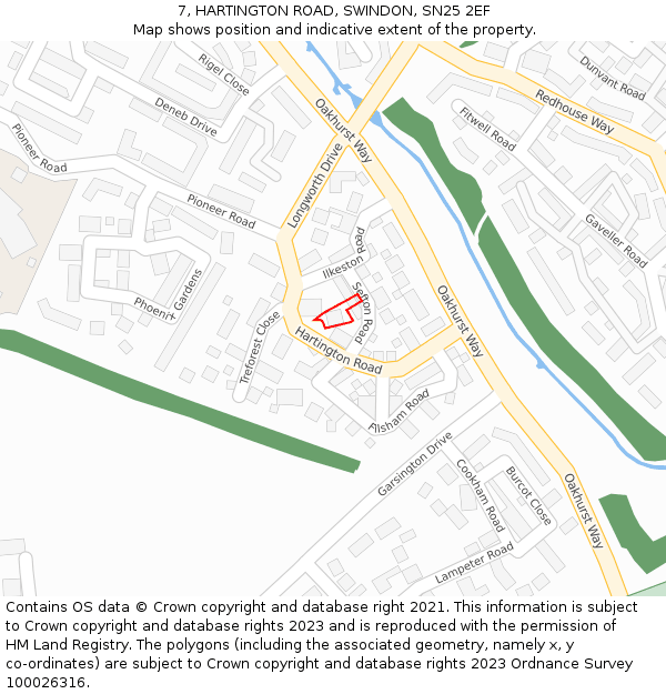 7, HARTINGTON ROAD, SWINDON, SN25 2EF: Location map and indicative extent of plot