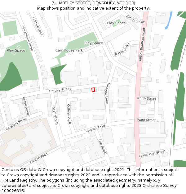 7, HARTLEY STREET, DEWSBURY, WF13 2BJ: Location map and indicative extent of plot