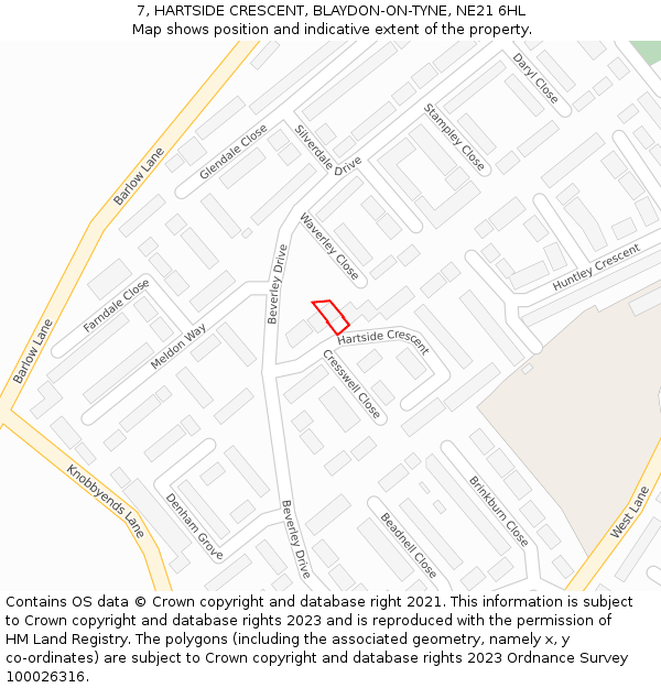 7, HARTSIDE CRESCENT, BLAYDON-ON-TYNE, NE21 6HL: Location map and indicative extent of plot