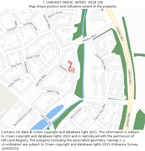 7, HARVEST GROVE, WITNEY, OX28 1FB: Location map and indicative extent of plot