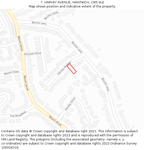 7, HARVEY AVENUE, NANTWICH, CW5 6LE: Location map and indicative extent of plot