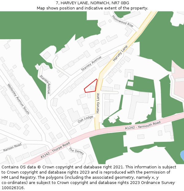 7, HARVEY LANE, NORWICH, NR7 0BG: Location map and indicative extent of plot