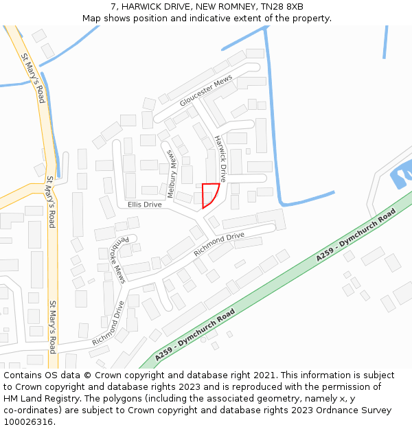 7, HARWICK DRIVE, NEW ROMNEY, TN28 8XB: Location map and indicative extent of plot