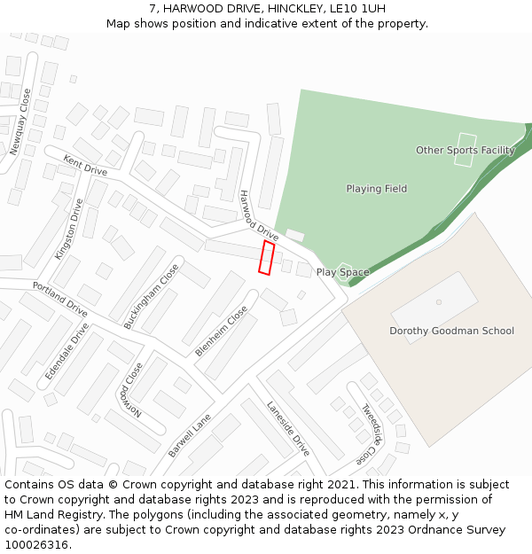 7, HARWOOD DRIVE, HINCKLEY, LE10 1UH: Location map and indicative extent of plot
