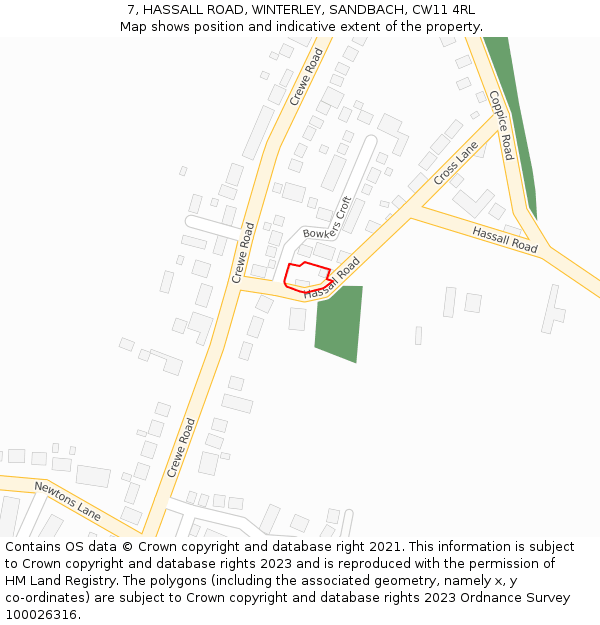 7, HASSALL ROAD, WINTERLEY, SANDBACH, CW11 4RL: Location map and indicative extent of plot
