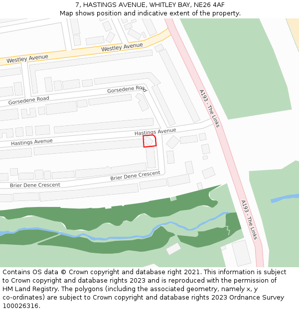 7, HASTINGS AVENUE, WHITLEY BAY, NE26 4AF: Location map and indicative extent of plot