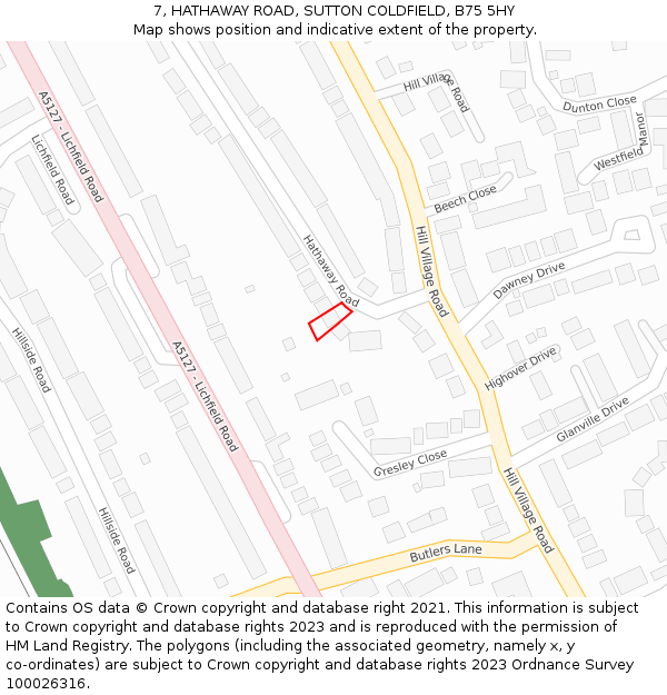 7, HATHAWAY ROAD, SUTTON COLDFIELD, B75 5HY: Location map and indicative extent of plot