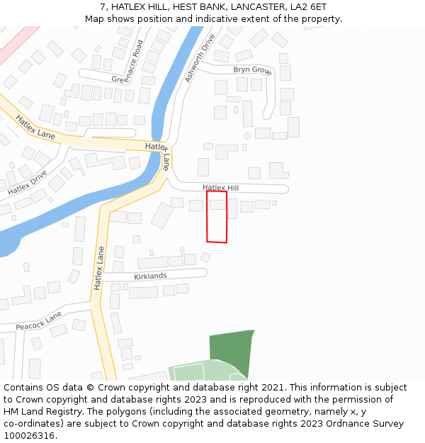 7, HATLEX HILL, HEST BANK, LANCASTER, LA2 6ET: Location map and indicative extent of plot