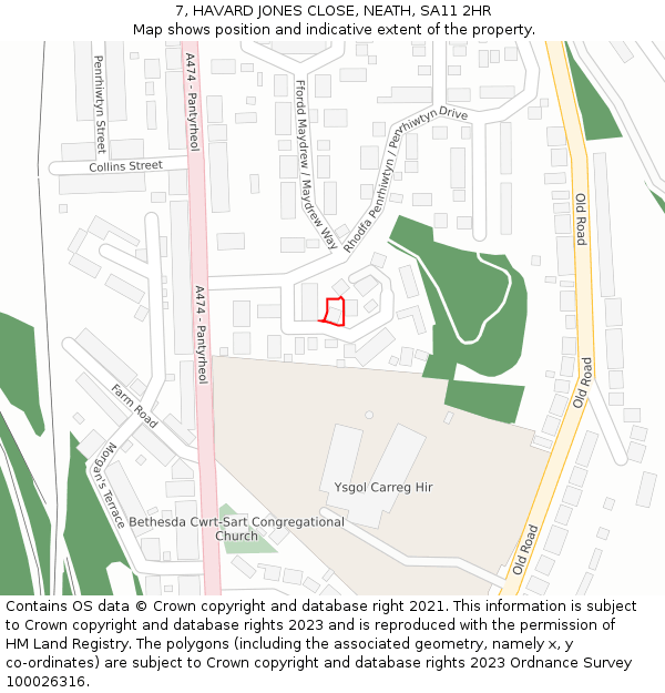 7, HAVARD JONES CLOSE, NEATH, SA11 2HR: Location map and indicative extent of plot