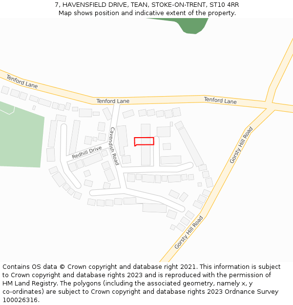 7, HAVENSFIELD DRIVE, TEAN, STOKE-ON-TRENT, ST10 4RR: Location map and indicative extent of plot
