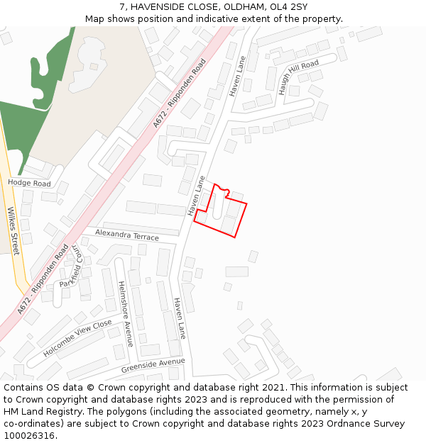 7, HAVENSIDE CLOSE, OLDHAM, OL4 2SY: Location map and indicative extent of plot