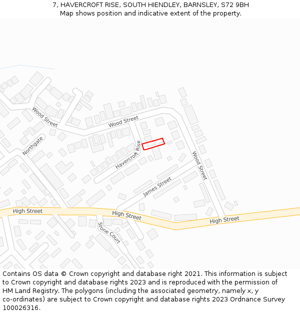 7, HAVERCROFT RISE, SOUTH HIENDLEY, BARNSLEY, S72 9BH: Location map and indicative extent of plot