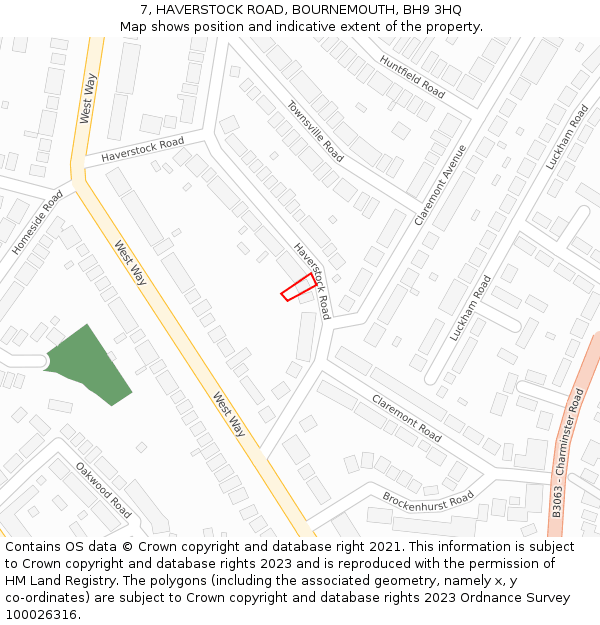 7, HAVERSTOCK ROAD, BOURNEMOUTH, BH9 3HQ: Location map and indicative extent of plot