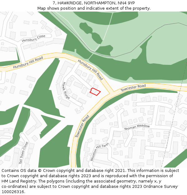 7, HAWKRIDGE, NORTHAMPTON, NN4 9YP: Location map and indicative extent of plot
