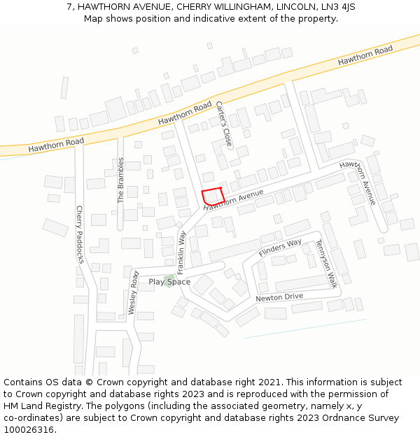 7, HAWTHORN AVENUE, CHERRY WILLINGHAM, LINCOLN, LN3 4JS: Location map and indicative extent of plot
