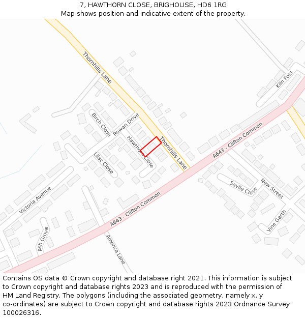 7, HAWTHORN CLOSE, BRIGHOUSE, HD6 1RG: Location map and indicative extent of plot