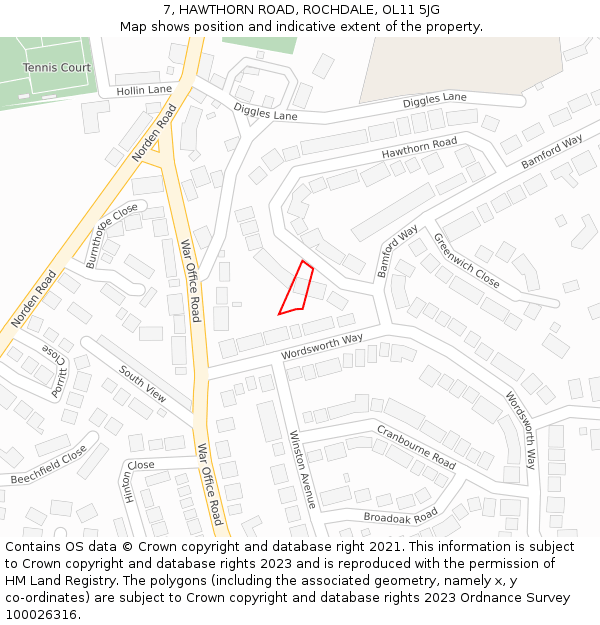 7, HAWTHORN ROAD, ROCHDALE, OL11 5JG: Location map and indicative extent of plot