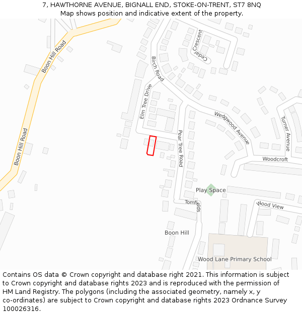 7, HAWTHORNE AVENUE, BIGNALL END, STOKE-ON-TRENT, ST7 8NQ: Location map and indicative extent of plot
