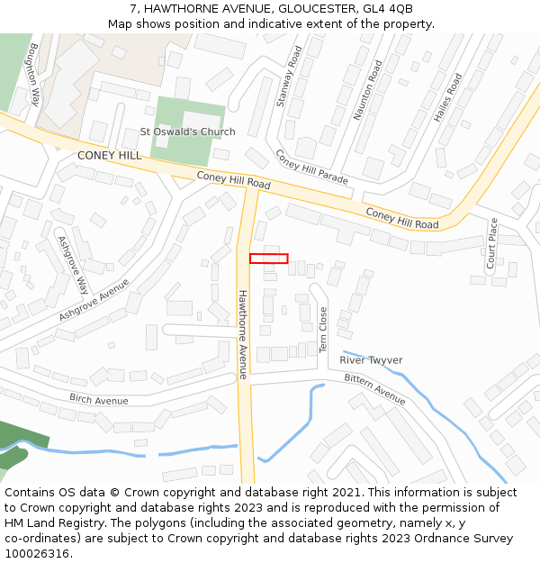 7, HAWTHORNE AVENUE, GLOUCESTER, GL4 4QB: Location map and indicative extent of plot