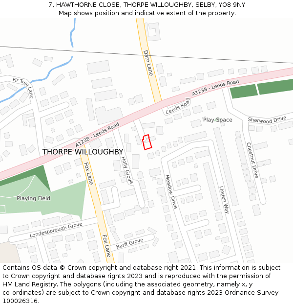 7, HAWTHORNE CLOSE, THORPE WILLOUGHBY, SELBY, YO8 9NY: Location map and indicative extent of plot
