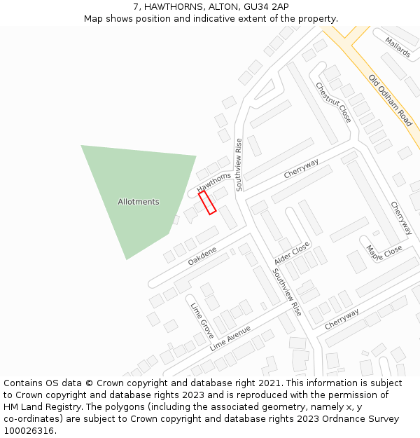 7, HAWTHORNS, ALTON, GU34 2AP: Location map and indicative extent of plot