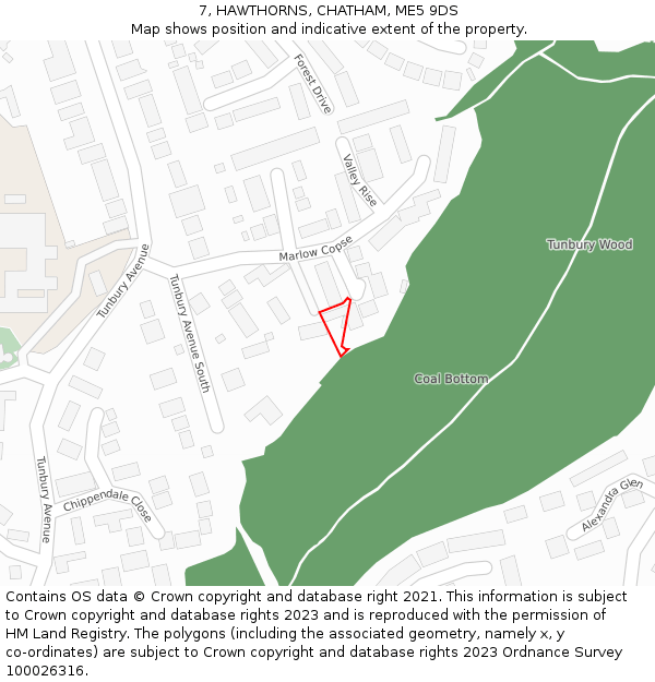 7, HAWTHORNS, CHATHAM, ME5 9DS: Location map and indicative extent of plot