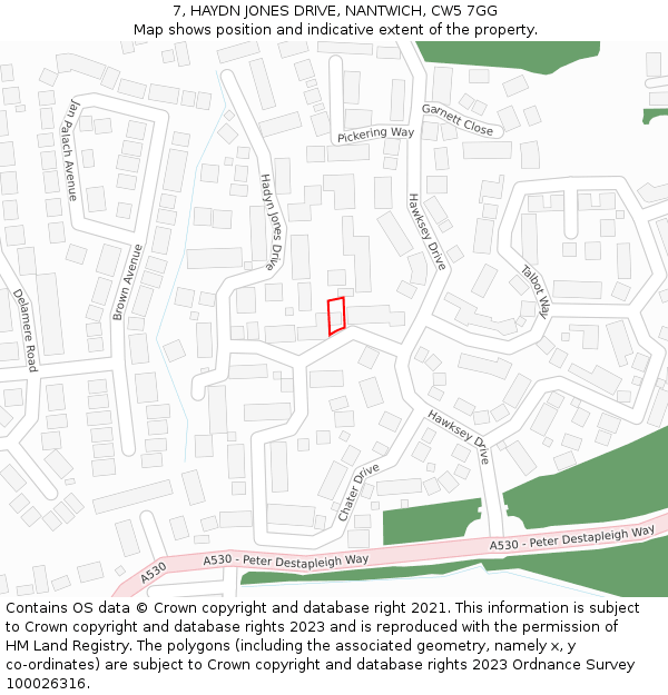 7, HAYDN JONES DRIVE, NANTWICH, CW5 7GG: Location map and indicative extent of plot