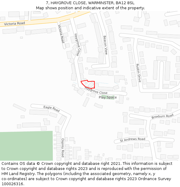 7, HAYGROVE CLOSE, WARMINSTER, BA12 8SL: Location map and indicative extent of plot