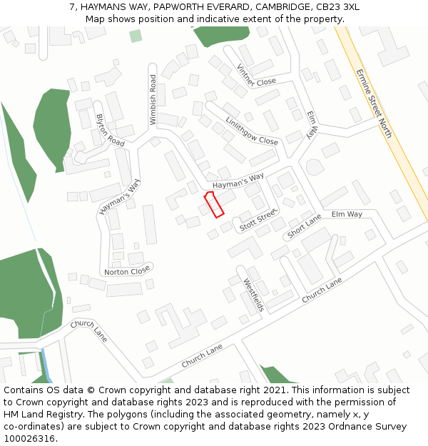 7, HAYMANS WAY, PAPWORTH EVERARD, CAMBRIDGE, CB23 3XL: Location map and indicative extent of plot