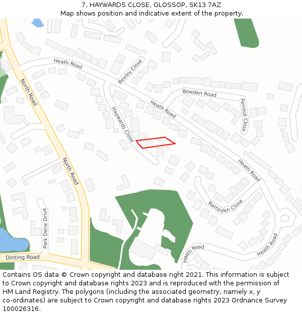 7, HAYWARDS CLOSE, GLOSSOP, SK13 7AZ: Location map and indicative extent of plot