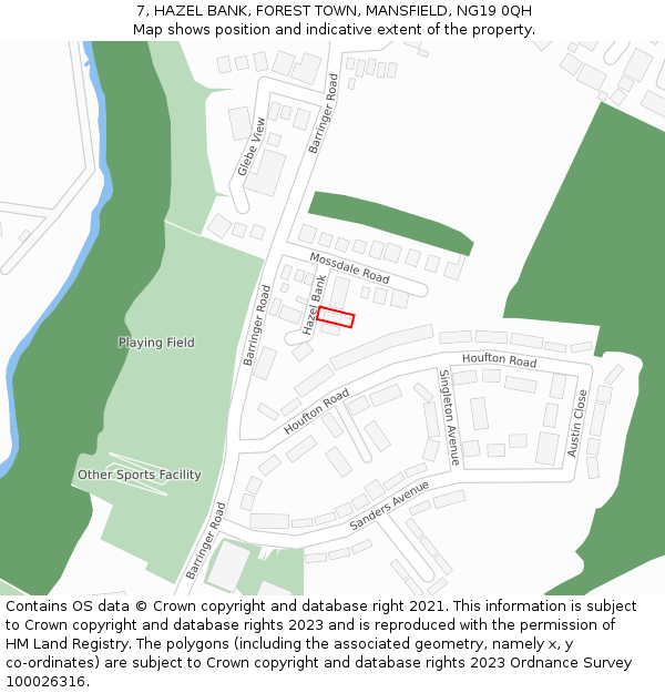 7, HAZEL BANK, FOREST TOWN, MANSFIELD, NG19 0QH: Location map and indicative extent of plot