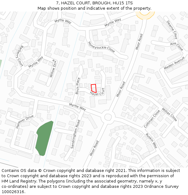7, HAZEL COURT, BROUGH, HU15 1TS: Location map and indicative extent of plot
