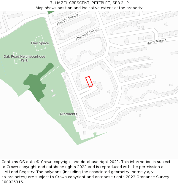 7, HAZEL CRESCENT, PETERLEE, SR8 3HP: Location map and indicative extent of plot