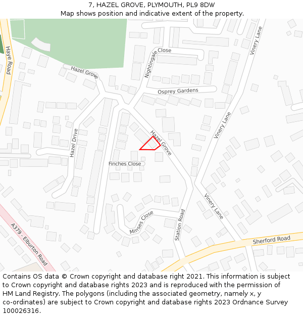 7, HAZEL GROVE, PLYMOUTH, PL9 8DW: Location map and indicative extent of plot