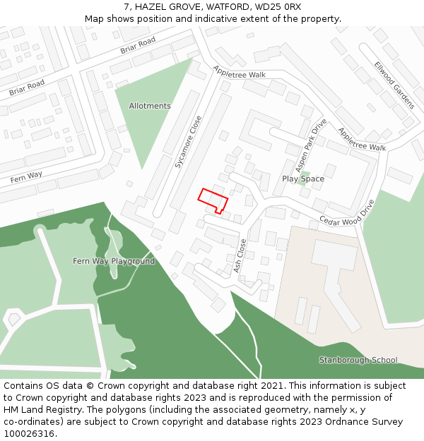 7, HAZEL GROVE, WATFORD, WD25 0RX: Location map and indicative extent of plot